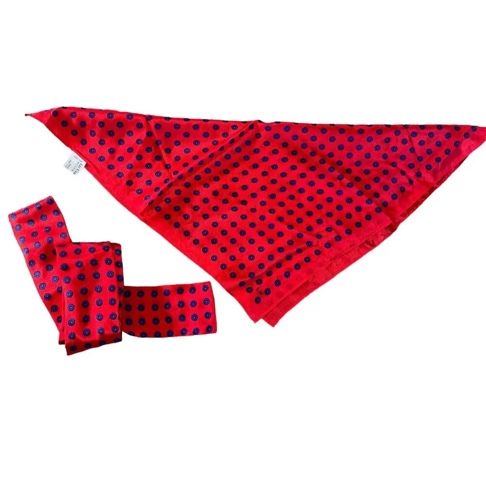 Vintage Liz Claiborne Accessories 100% Silk Scarf Set Red Blue Polka Dot Japan